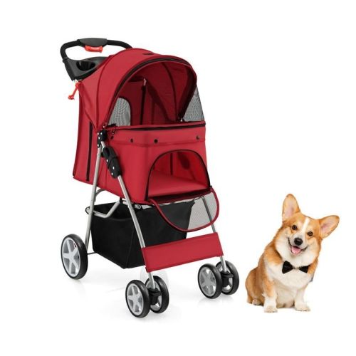 Folding Pet Stroller with Adjustable Canopy for Outdoor Folding Pet Stroller with Adjustable Canopy for Outdoor